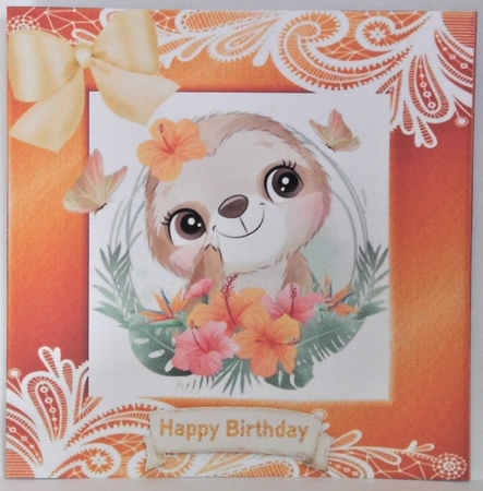  4 lovely sloths with flowers and ornate lace 8x8 card fronts mini kit by Hazel Underwood