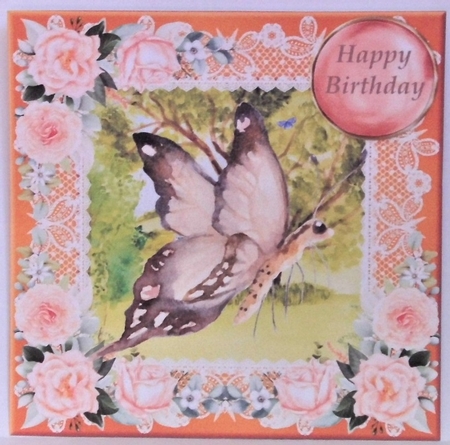Peach floral butterfly card front by Hazel Underwood