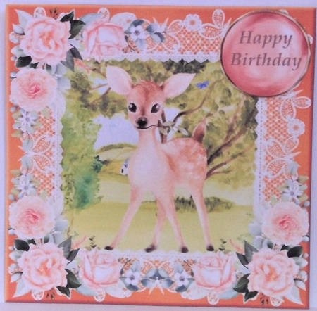 Peach floral deer card front by Hazel Underwood