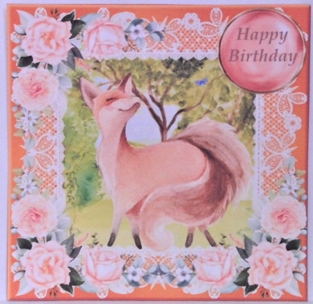 Peach floral fox card front by Hazel Underwood