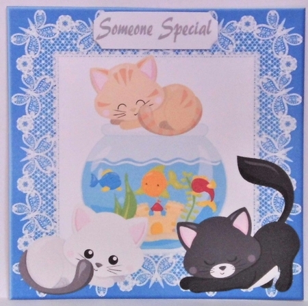 3 Cat and fish card fronts/toppers by Hazel Underwood