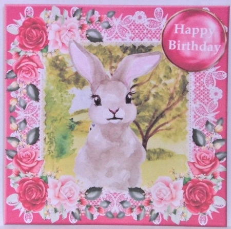 Pink cute bunny card front by Hazel Underwood