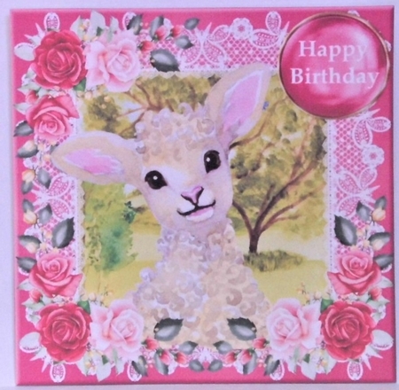 Pink cute lamb card front by Hazel Underwood