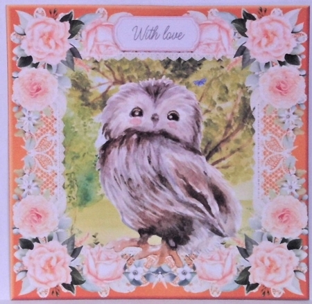 3 Peach cute owl card fronts/toppers by Hazel Underwood