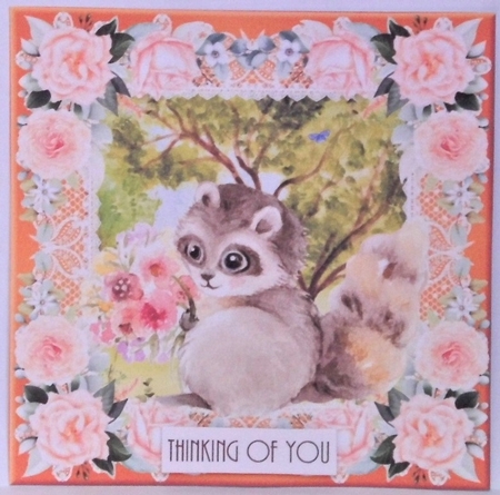 3 Peach cute raccoon card fronts/toppers by Hazel Underwood
