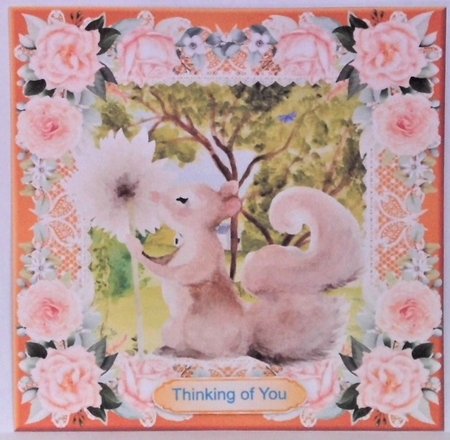 3 Peach cute squirrel card fronts/toppers by Hazel Underwood