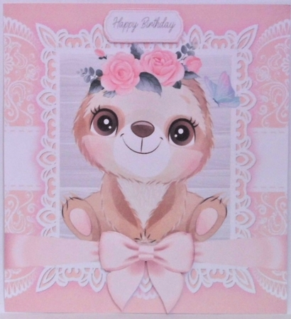 Gorgeous Sloth With Pink Bow 8x8 by Hazel Underwood