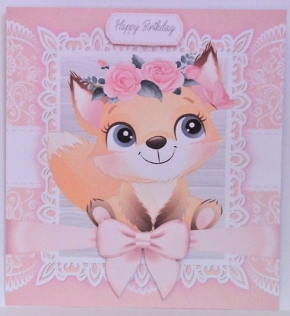 Gorgeous Fox With Pink Bow 8x8 by Hazel Underwood