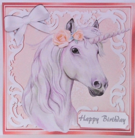 Beautiful White Unicorn in peach/white ornate frame 8x8 by Hazel Underwood