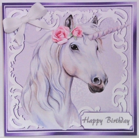 Beautiful White Unicorn in purple/white ornate frame 8x8 by Hazel Underwood