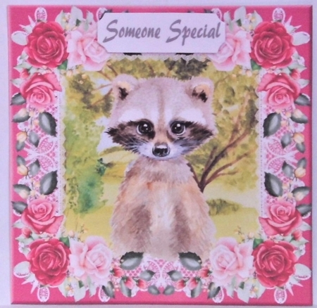 3 Pink raccoon card fronts/toppers by Hazel Underwood