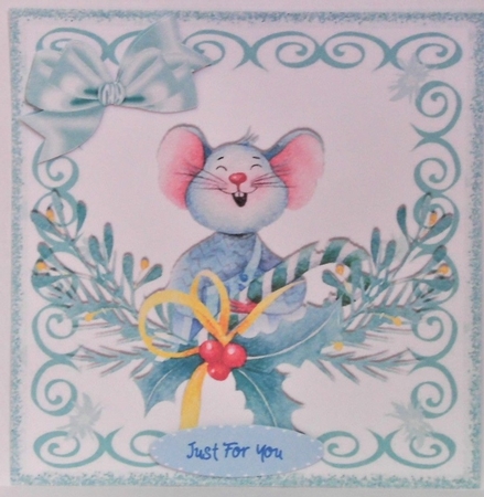 Cute christmas mouse in turq swirl 8x8 frame by Hazel Underwood
