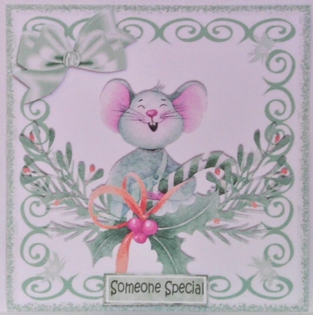 Cute christmas mouse in green swirl 8x8 frame by Hazel Underwood