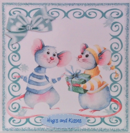 Cute christmas mice in turq swirl 8x8 frame by Hazel Underwood
