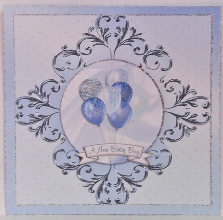 Baby Boy Balloons Card Front by Hazel Underwood
