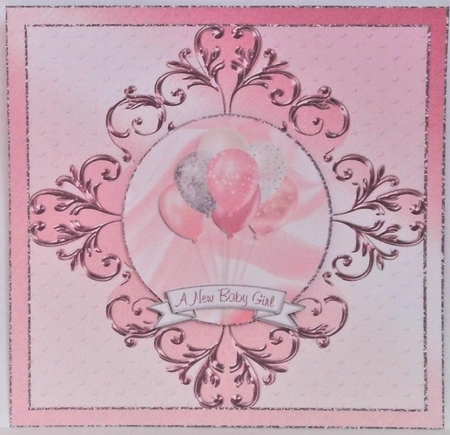 Baby Girl Balloons Card Front by Hazel Underwood