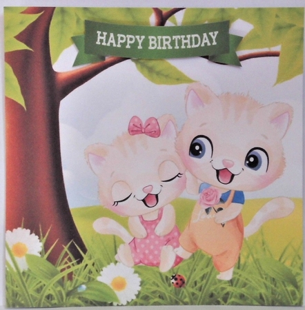 Cute pair of kitties in the meadow 8x8 by Hazel Underwood