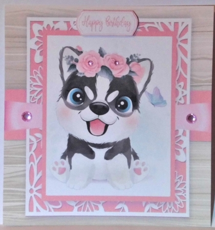 Gorgeous Husky Dog With Roses 8x8 by Hazel Underwood