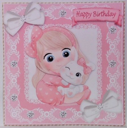 Cute little girl with bunny in pink lace 8x8 frame by Hazel Underwood