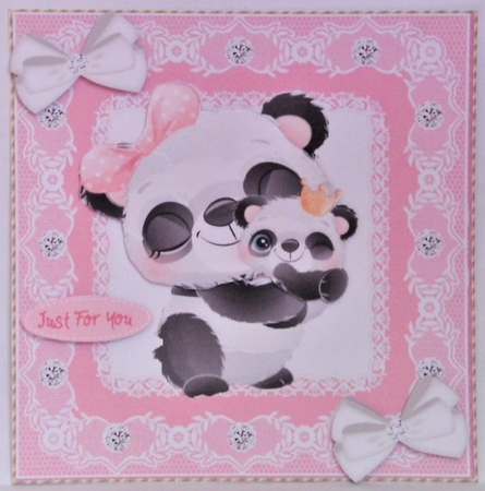 Cute  panda with baby in pink lace 8x8 frame by Hazel Underwood