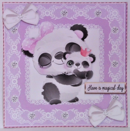 Cute  panda with baby in lilac lace 8x8 frame by Hazel Underwood
