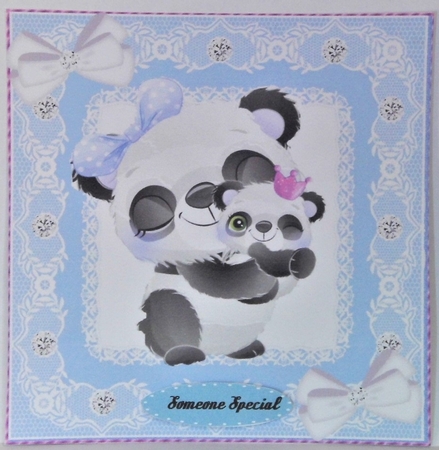  4 Cute  pandas with babies card fronts in  lace 8x8 frame mini kit by Hazel Underwood