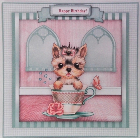 Yorkshire Terrier In A Teacup - Card Topper With Decoupage by Hazel Underwood
