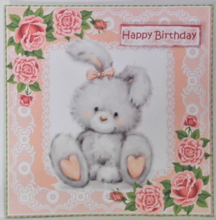  4 grey bunnies with roses and lace card fronts 8x8 mini kit by Hazel Underwood