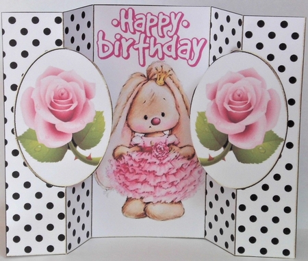 Cut and fold black/white polka dot with bunny and roses by Hazel Underwood