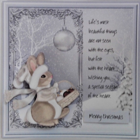 Christmas rabbit 7x7 card by Hazel Underwood
