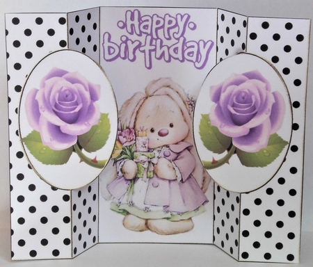 Cut and fold black/white polka dot with bunny with flowers by Hazel Underwood
