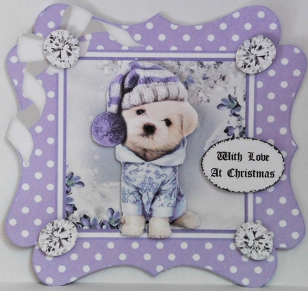 Cute pooch in purple polkadot 7x7 frame with bow by Hazel Underwood