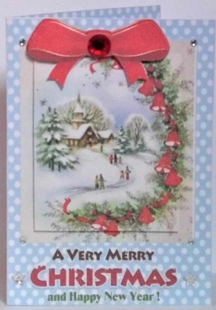 Pretty christmas scene in A5 photo frame with blue polkadot by Hazel Underwood