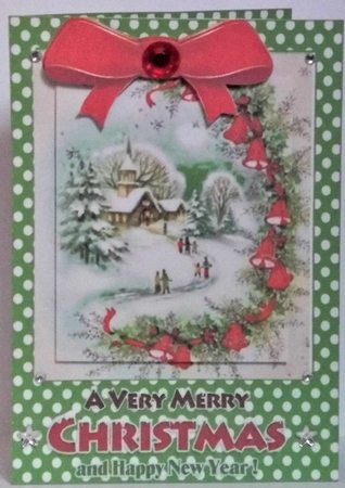 Pretty christmas scene in A5 photo frame with green polkadot by Hazel Underwood