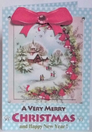 Pretty christmas scene in A5 photo frame with turq polkadot by Hazel Underwood