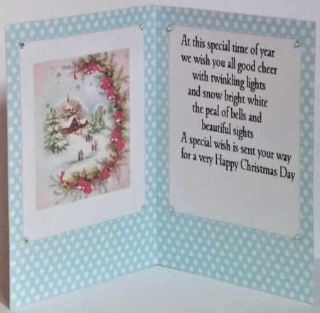Pretty christmas scene in A5 card front/insert with turq polkadot by Hazel Underwood