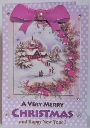 Pretty christmas scene in A5 photo frame with lilac polkadot by Hazel Underwood