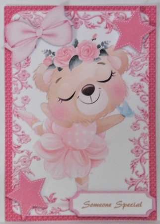 Teddy Ballerina with pink bow in ornate A5 by Hazel Underwood