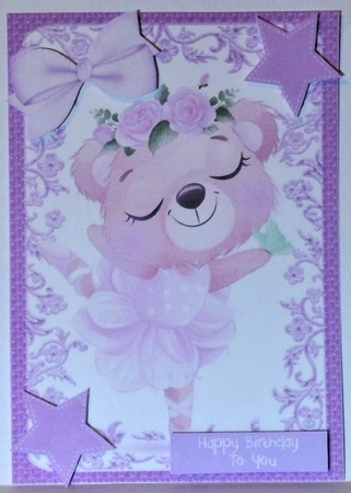 Teddy Ballerina with lilac bow in ornate A5 by Hazel Underwood