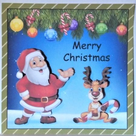 Santa Claus and deer green and gold stripe by Hazel Underwood