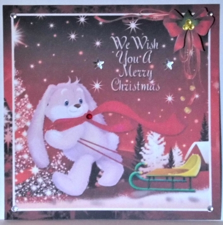 Christmas bunny 7x7, decoupage, quick card by Hazel Underwood