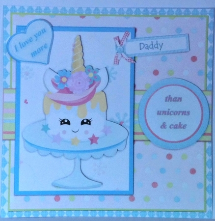 I Love You More Than Unicorns and Cake Card Front and Insert - Blue by Hazel Underwood