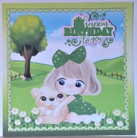  4 cute little girs with teddies in the meadow card fronts 8x8 mini kit by Hazel Underwood