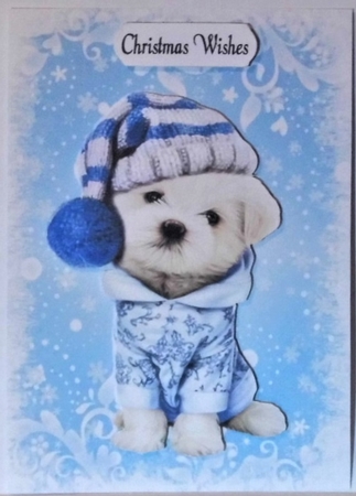  4 Cute puppies in christmas knitted hat A5 card fronts mini kit by Hazel Underwood