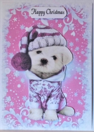  4 Cute puppies in christmas knitted hat A5 card fronts mini kit by Hazel Underwood