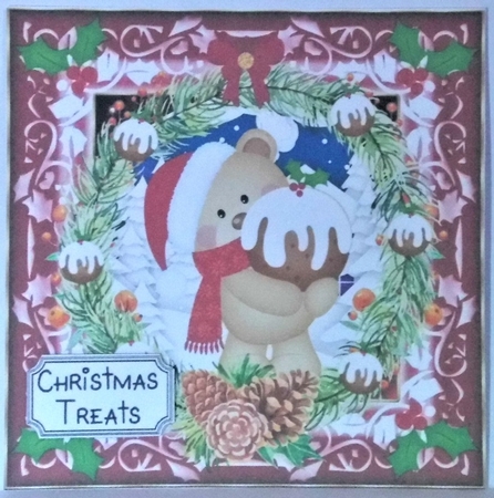 3 Christmas pudding bear card fronts/toppers by Hazel Underwood