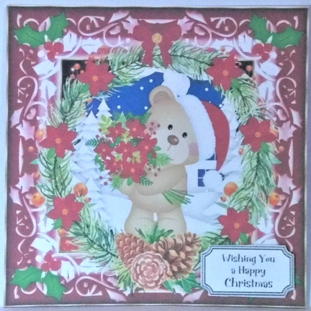 3 Poinsettia bear card fronts/toppers by Hazel Underwood