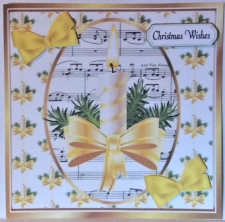 Christmas topper of candle & bow with music and bows 8x8 by Hazel Underwood