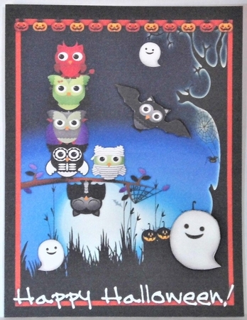 Halloween owls greeting card by Hazel Underwood