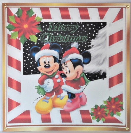 Cute minnie and mickey in the snow with poinsettias 8x8 by Hazel Underwood